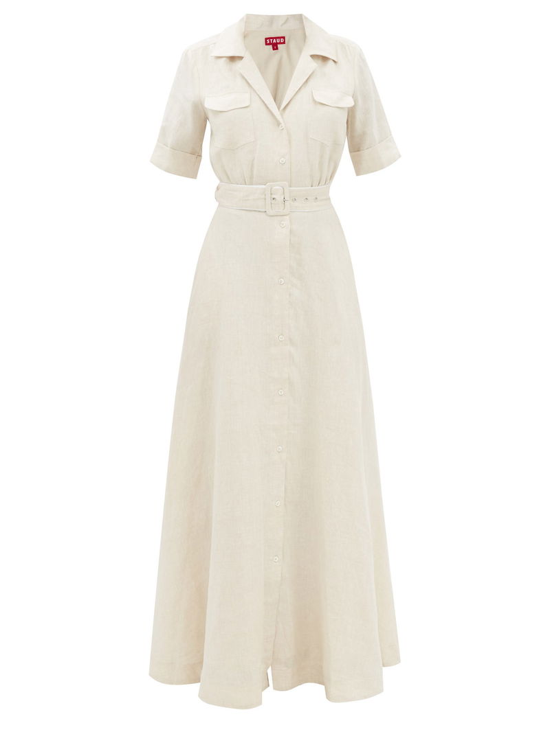STAUD Millie Belted Linen Shirt Dress | endource