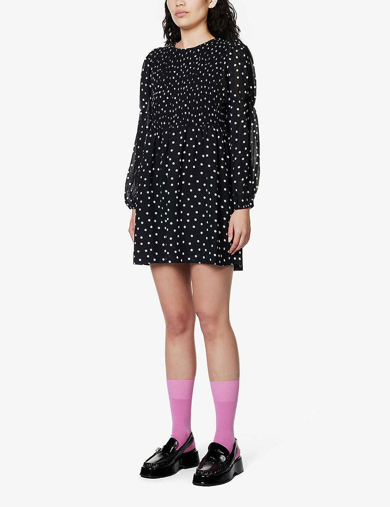 knee length dresses for ladies GANNI big collar polka dot dress