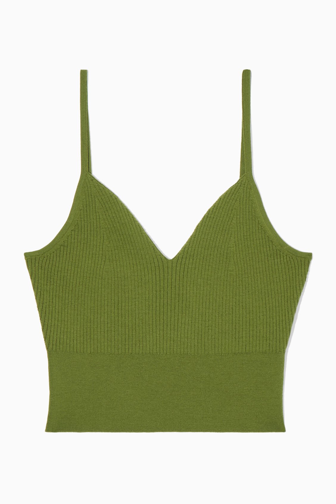 COS Ribbed-Knit Merino Wool Bralette in DARK GREEN