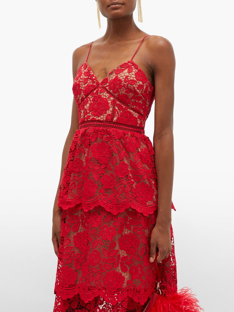 SELF-PORTRAIT Tiered Floral Guipure-Lace Dress | endource