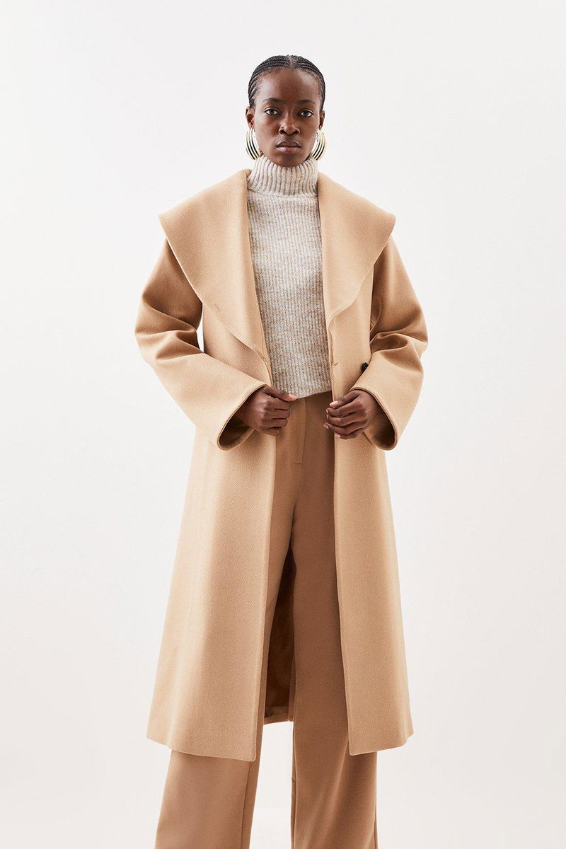 KAREN MILLEN Italian Wool Oversize Collar Belted Coat | endource