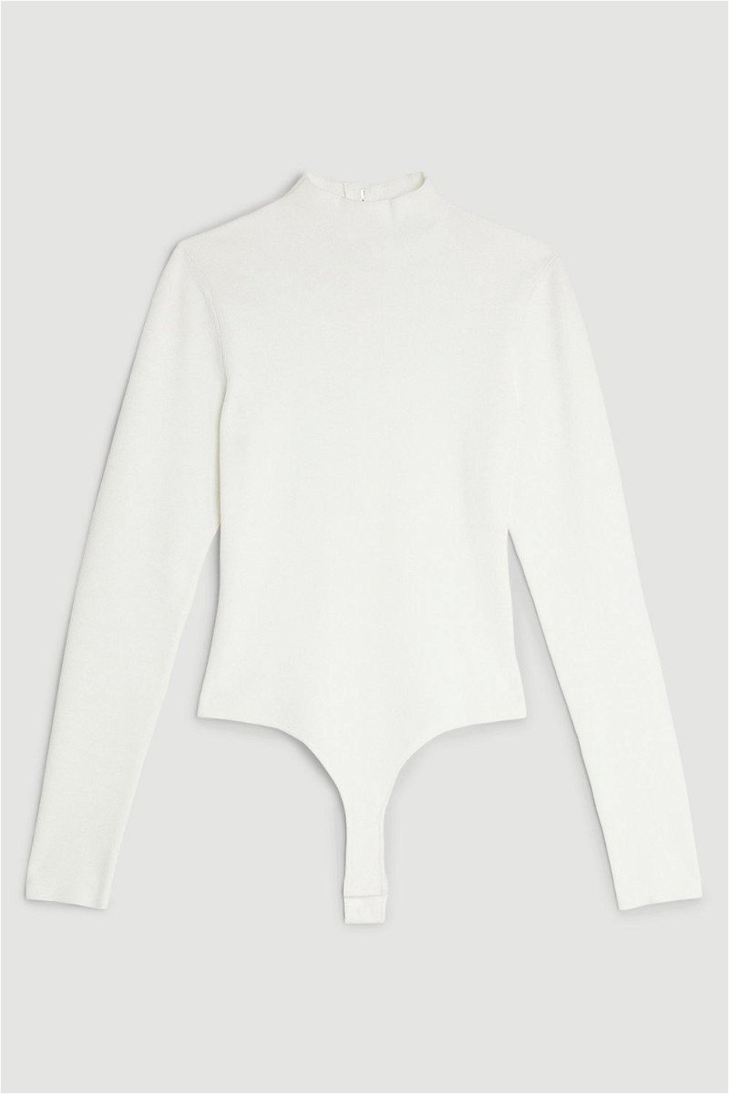 Premium Viscose Blend Body Contouring Foiled Knit Off The Shoulder Thong  Bodysuit