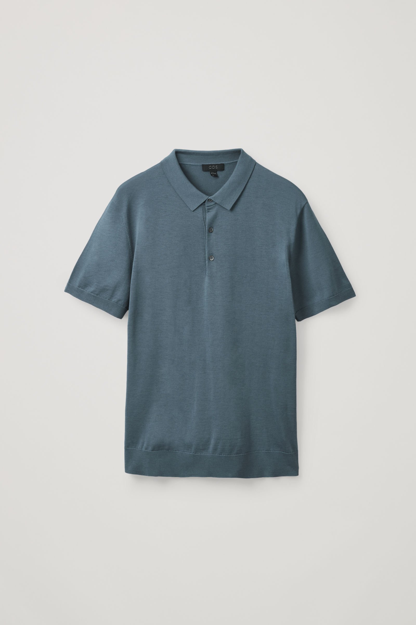 KNITTED SILK POLO SHIRT - STONE - COS