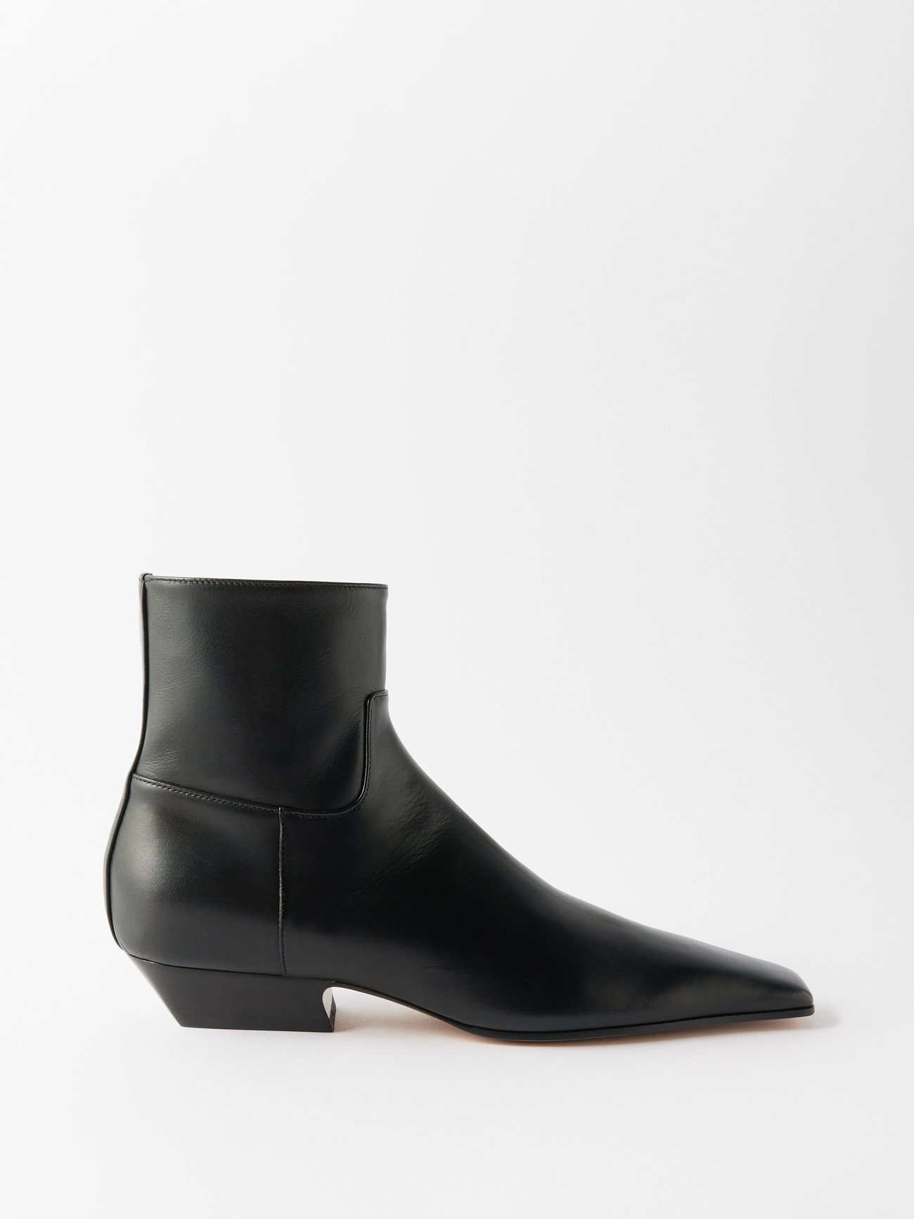 KHAITE Marfa Leather Ankle Boots in Black | Endource