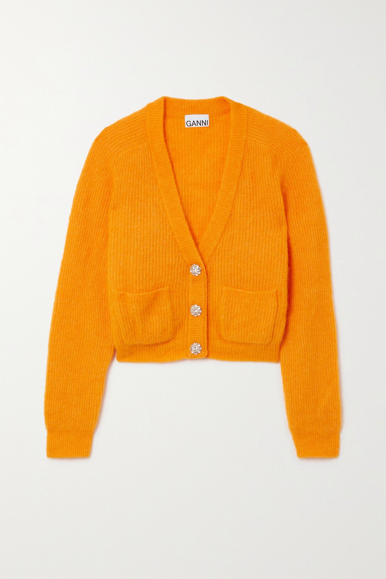 Ganni // Orange Embellished Ribbed Cardigan – VSP Consignment
