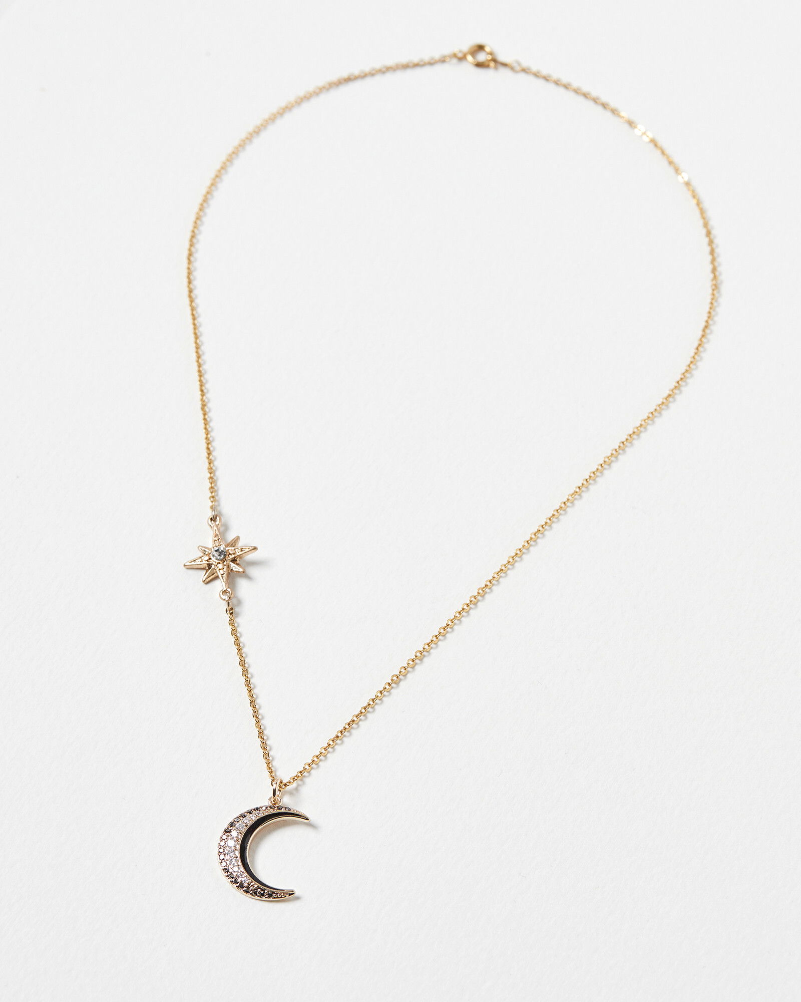 OLIVER BONAS Celeste Star Moon Chain Necklace In Gold Endource oliver-bonas-celeste-star-moon-chain-necklace-in-gold-endource