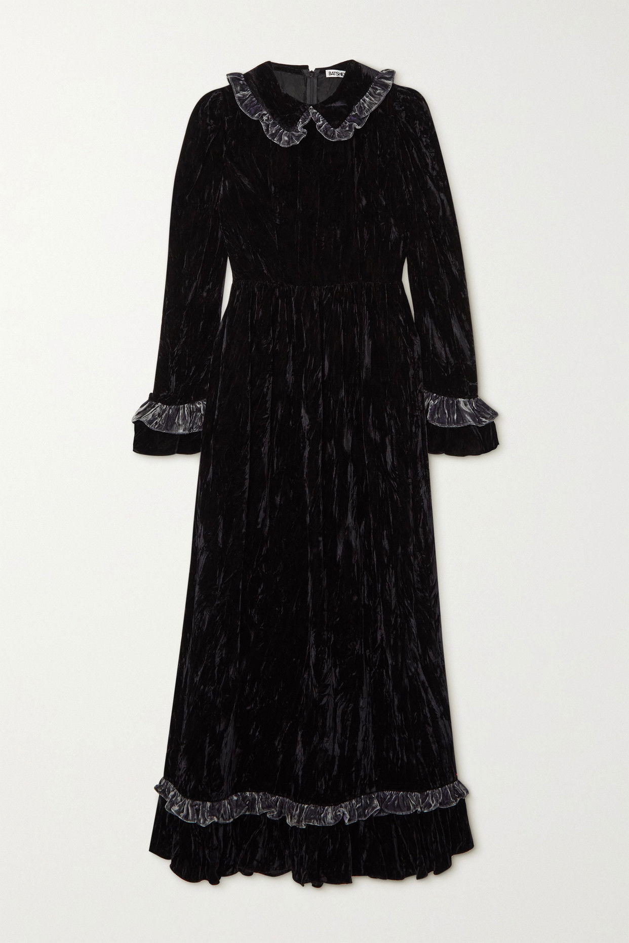 BATSHEVA Ruth Ruffled CrushedVelvet Midi Dress in Black Endource