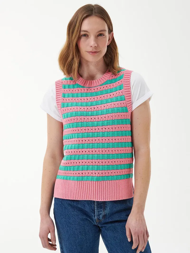 BARBOUR Acanthus Stripe Knit Sleeveless Jumper in Pink