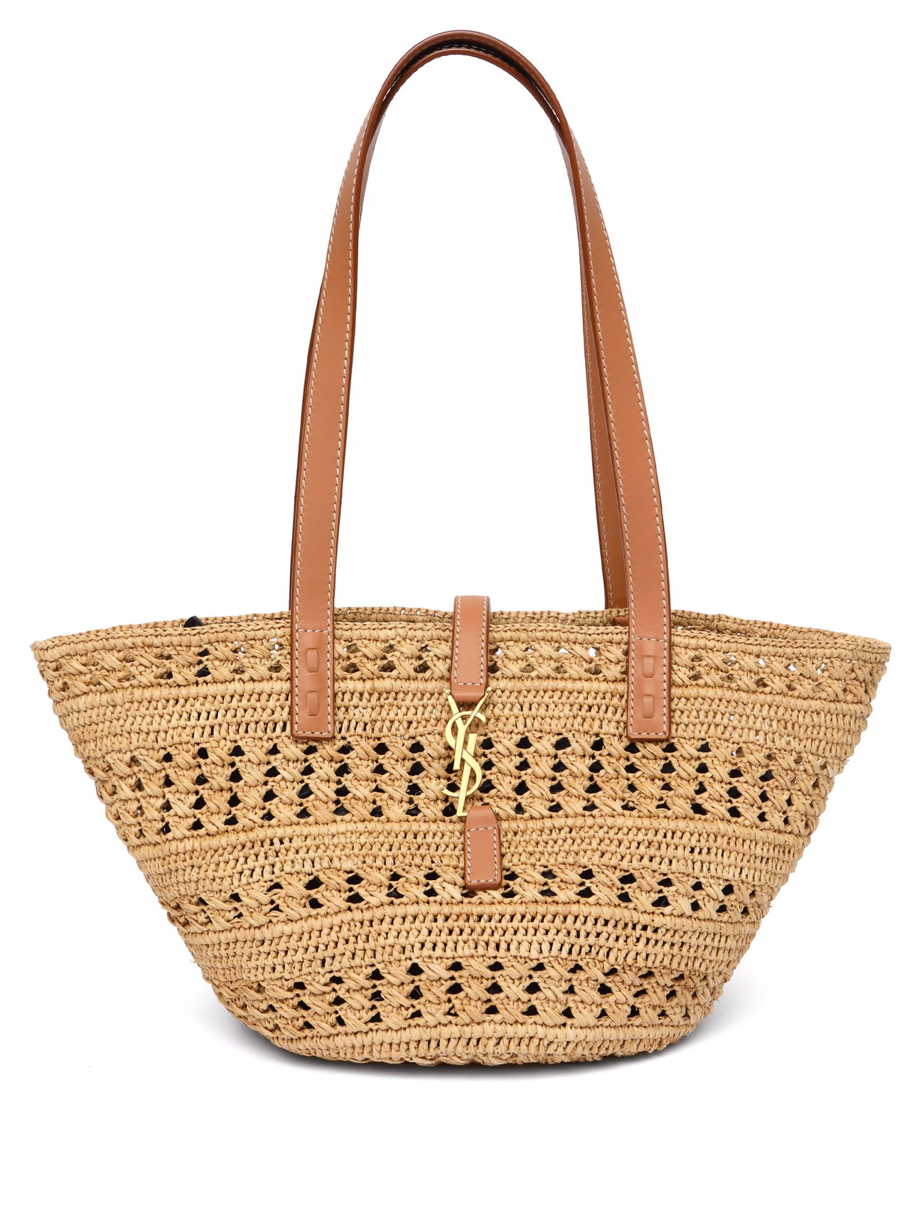 SAINT LAURENT Panier YSL Leather And Raffia-Crochet Basket Bag