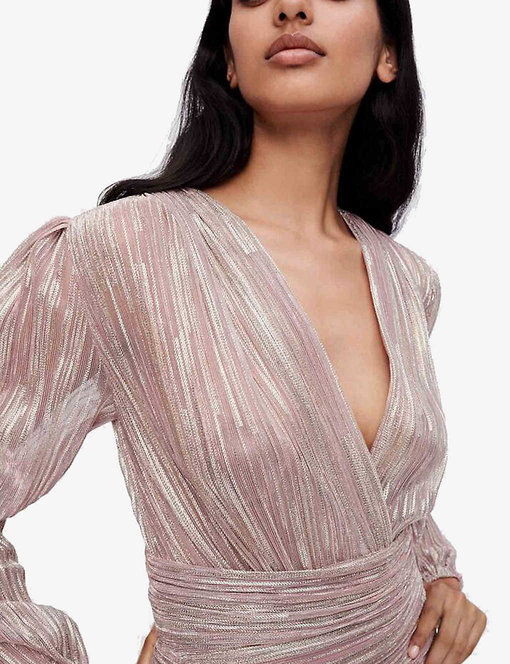 MAJE Pleated-Metallic Mini Dress | endource