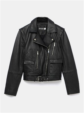 RAEY Sleeveless Leather Biker Jacket in Black