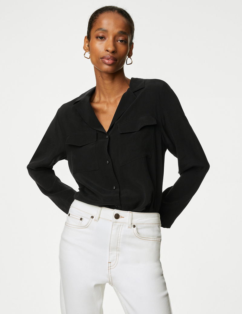 Cupro Rich Blouson Sleeve Blouse, Autograph