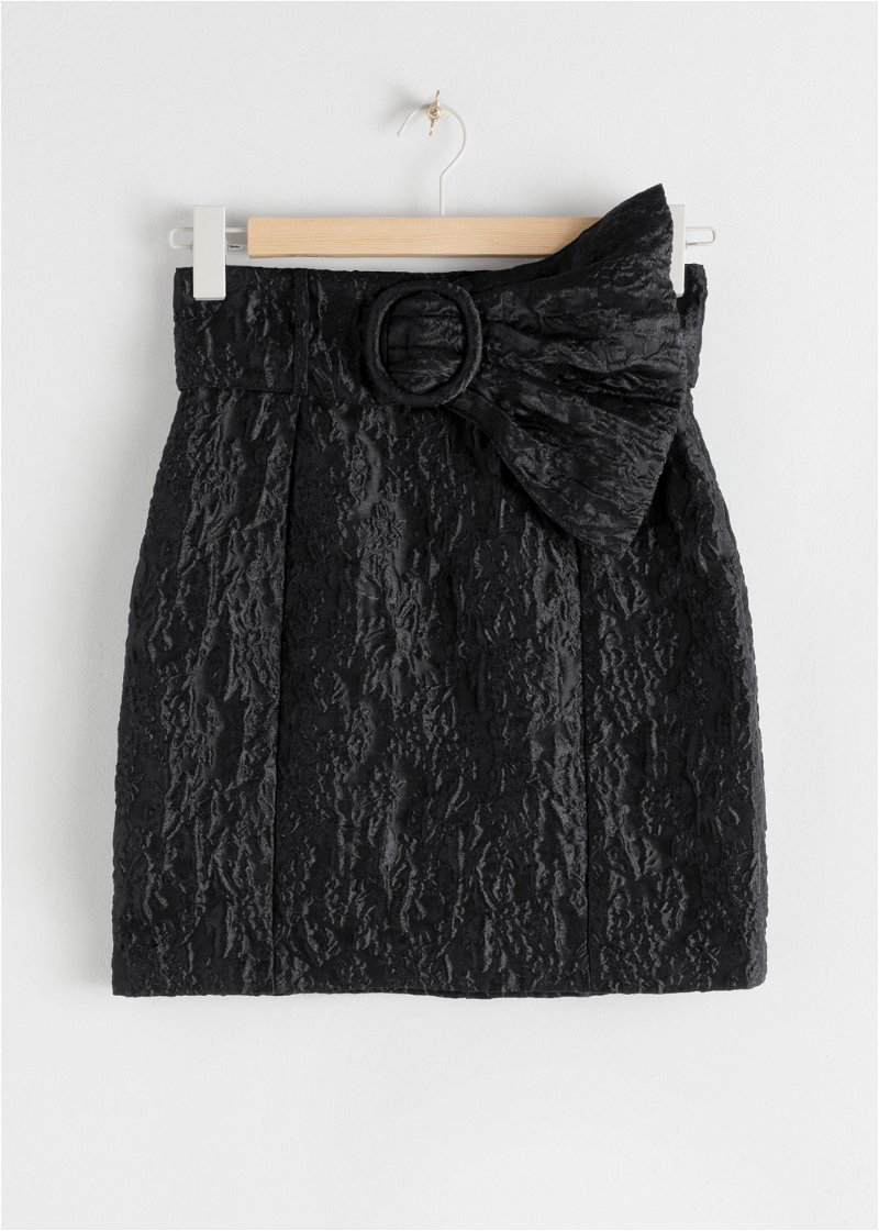 OTHER STORIES Flared Belt Jacquard Mini Skirt in Black