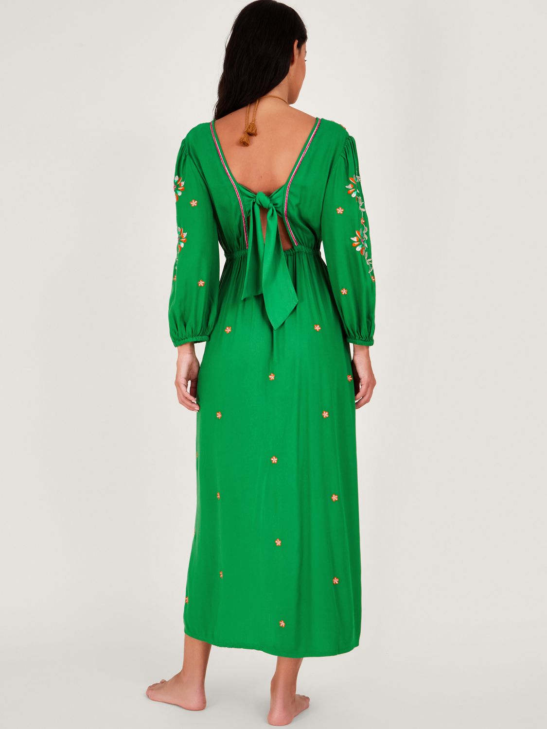 monsoon green embroidered dress Emelia Floral Embroidered Dress in Recycled Polyester Green