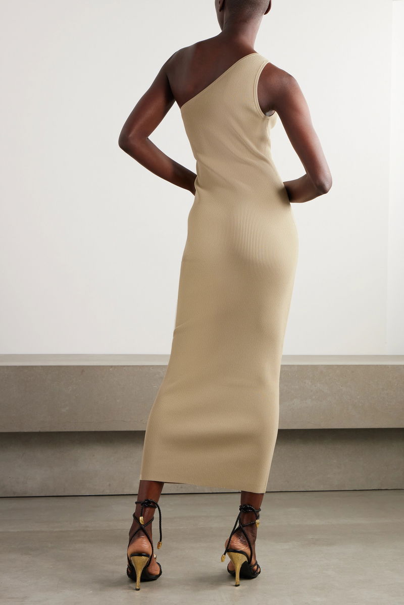 TOTEME One-Shoulder Ribbed-Knit Maxi Dress endource