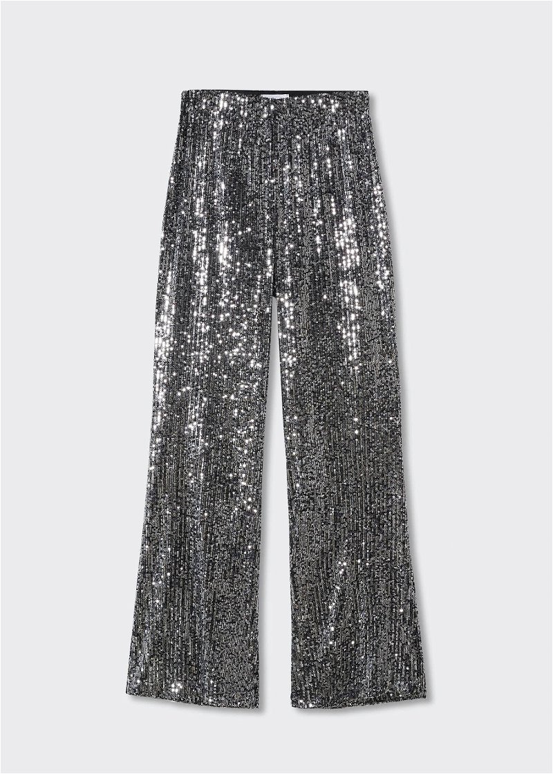 MANGO Sequined Trousers in Silver