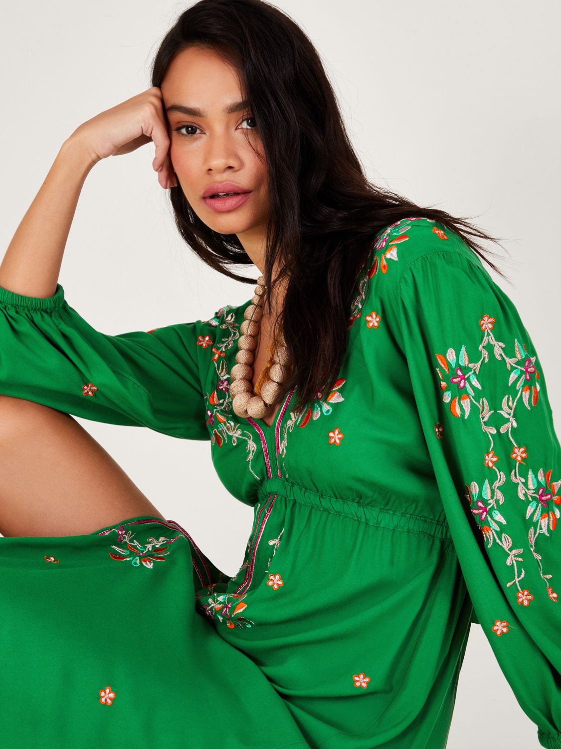 monsoon green embroidered dress Buy Monsoon Green Orla Long Sleeve Floral Embroidered Midi Shirt Dress from  Next USA