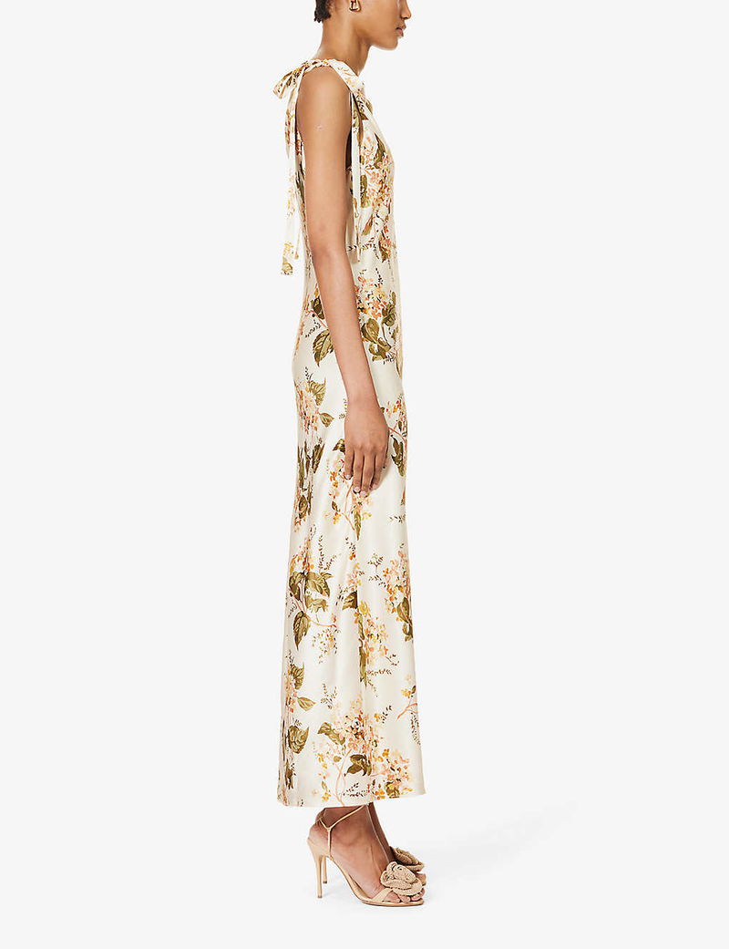 reformation aden silk dress Reformation Aden Silk Artichoke Tie Shoulder Slip Midi Dress The Closet New York