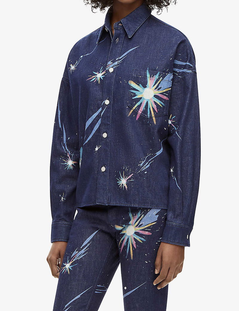 Loewe X Howl's Moving Castle Magical Sky Printed Denim Shirt Jacket in Blue