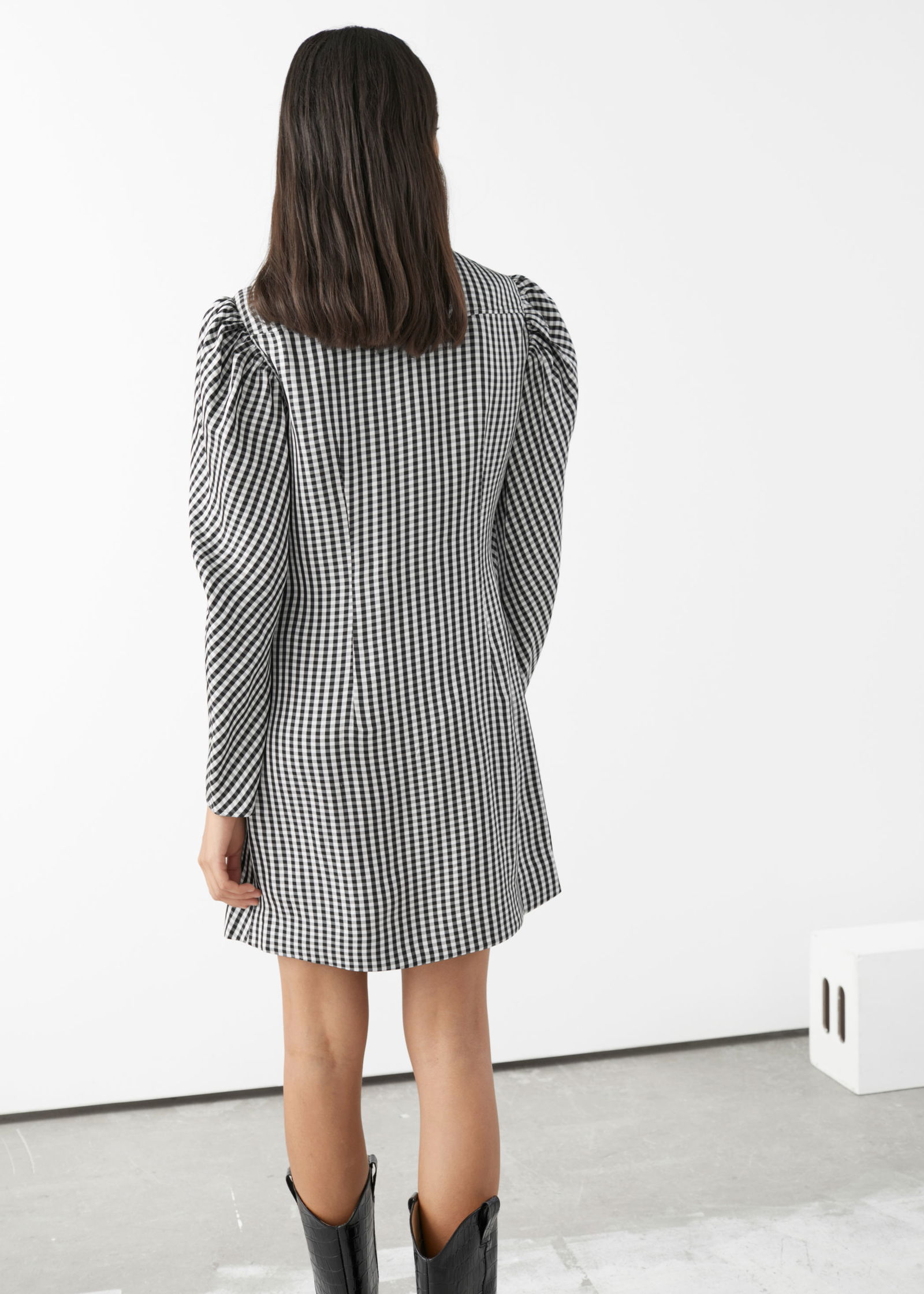 slim fit dress slacks Rihoas Brown Gingham Smocked Midi Dress Puff Sleeve Ruffle Neck for Summer Picnic Casual main image 1