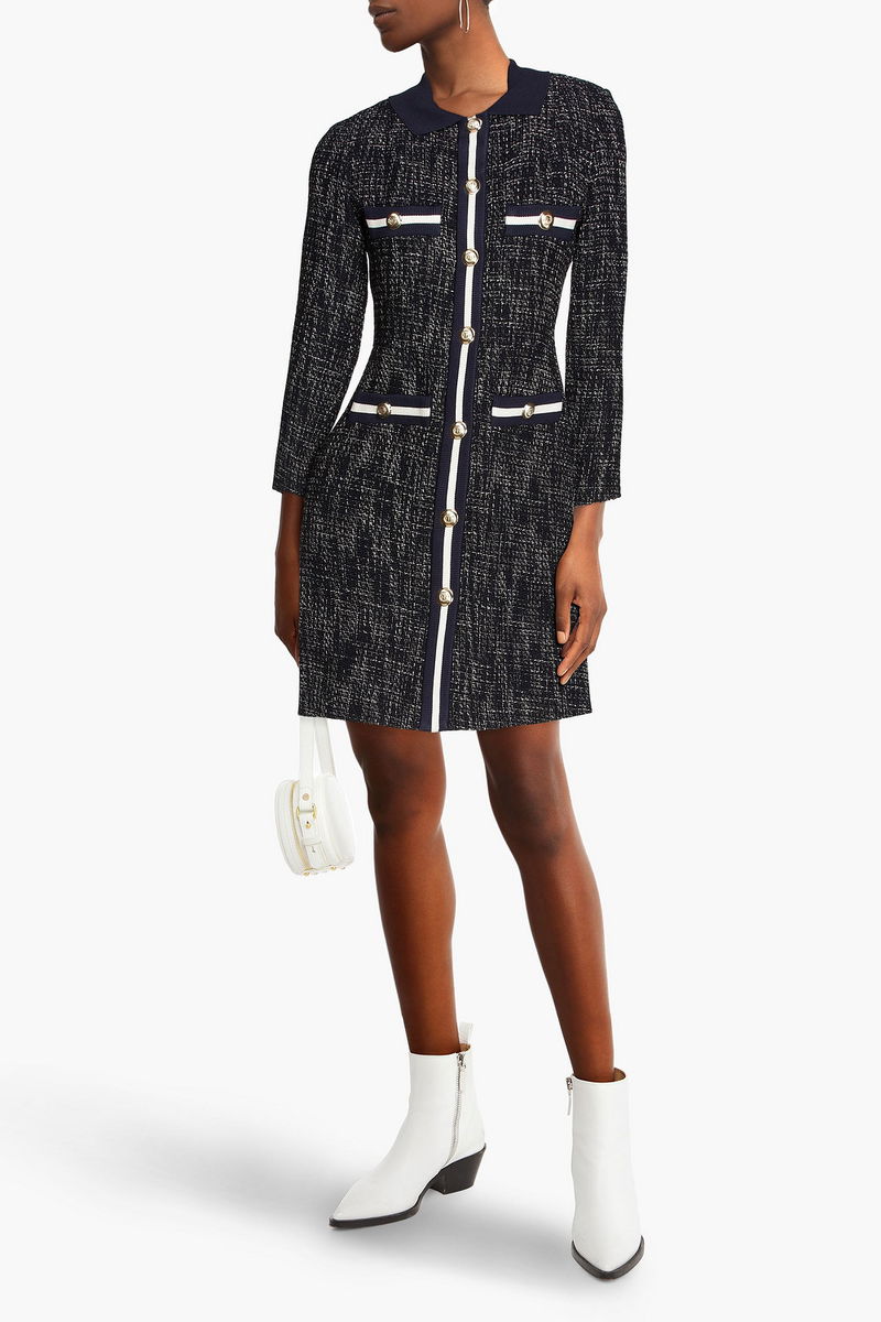 maje tweed shirt dress Checked metallic tweed mini shirt dress - baby pink