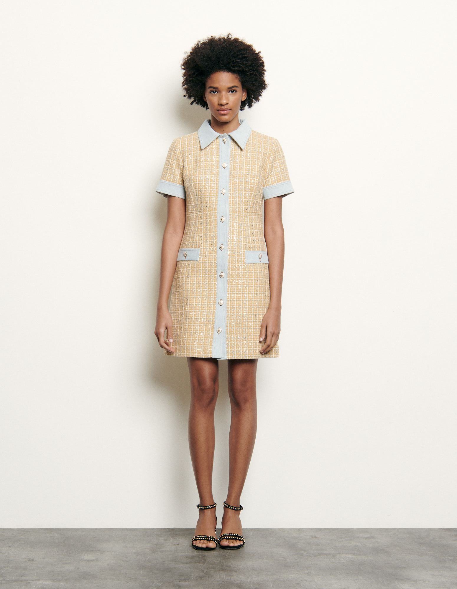 sandro denim tweed dress Sandro Denim- Trim Tweed Mini Dress by Sandro
