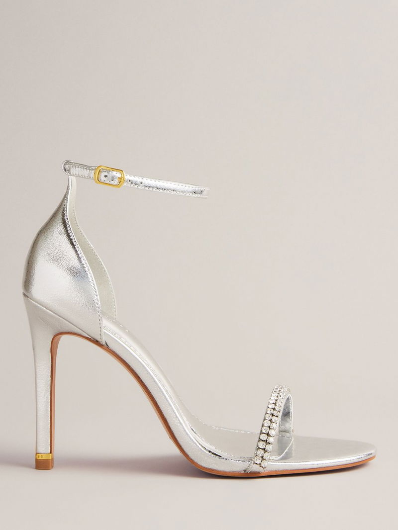 TED BAKER Helenni Crystal Strap Stiletto Sandals in Silver | Endource