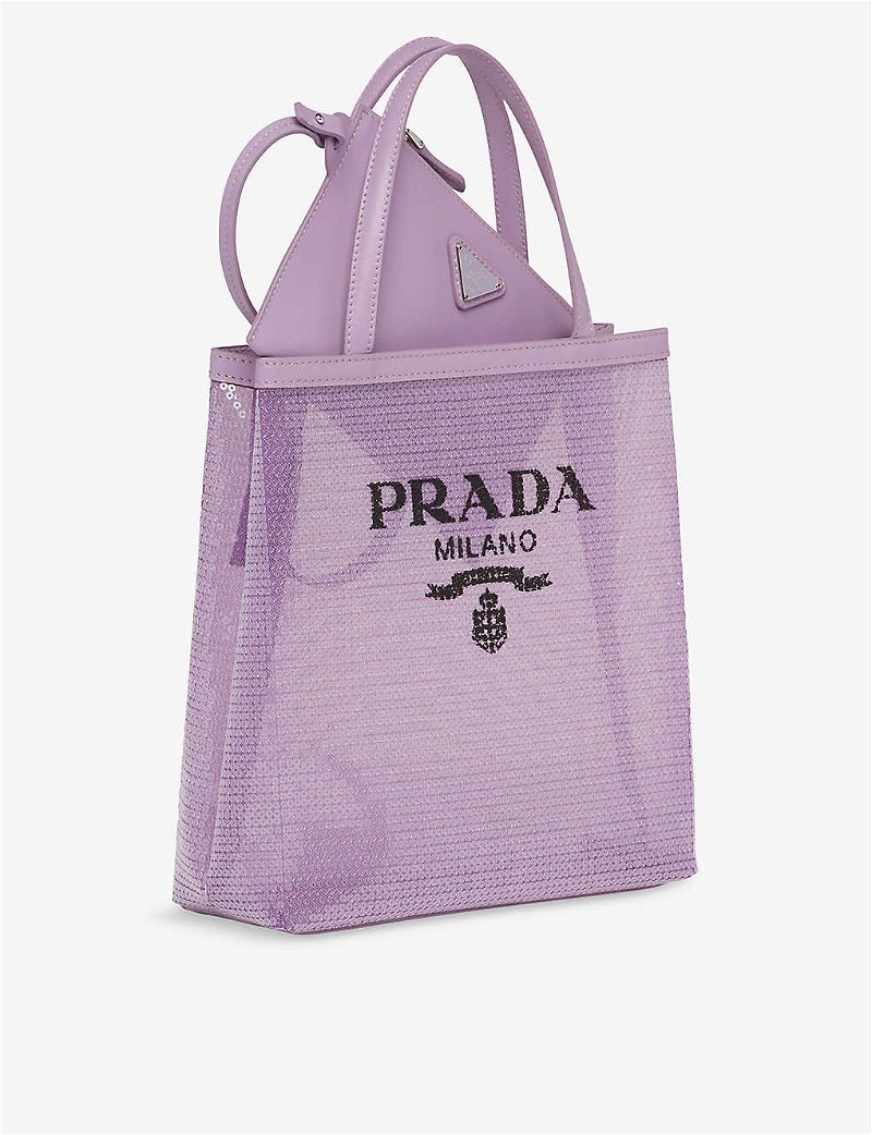 Prada Logo Open Tote Sequined Mesh Small Purple 2242072