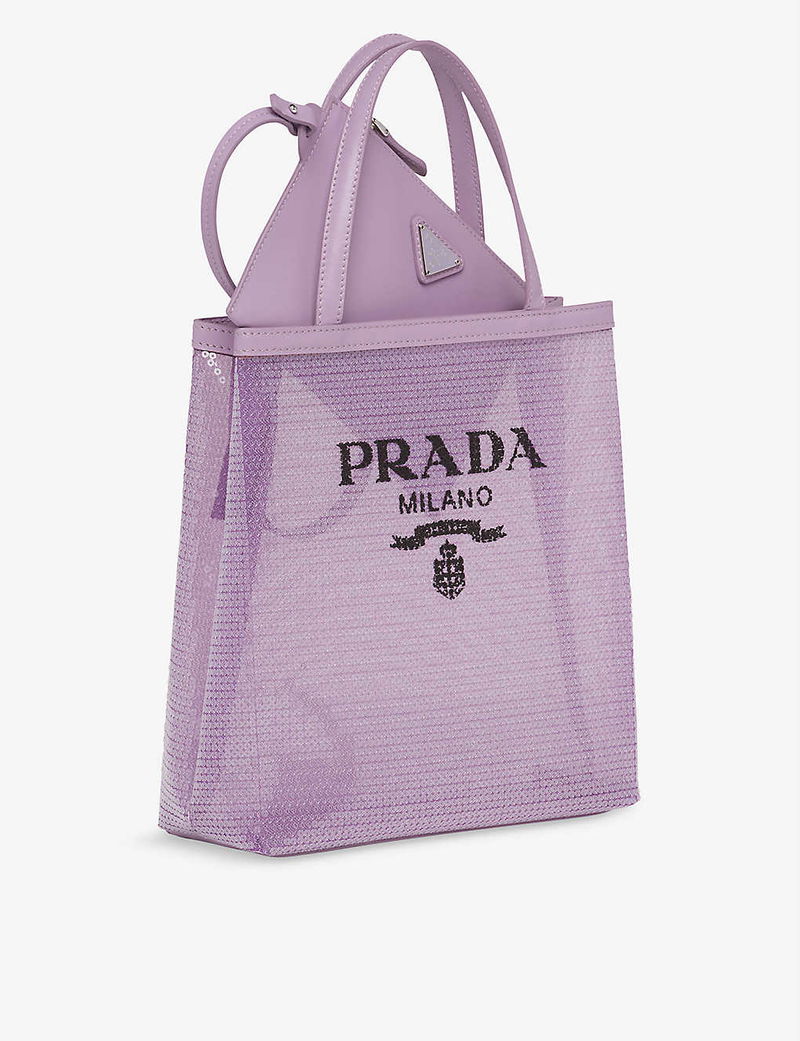 PRADA Sequin-Embellished Small Mesh Tote Bag endource