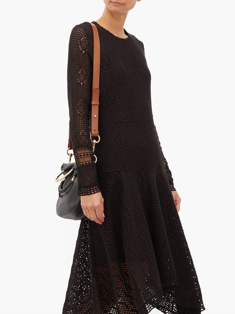 white christmas dresses See by Chloe Black Crochet Long-Sleeve Mini Dress  Blogger Armoire