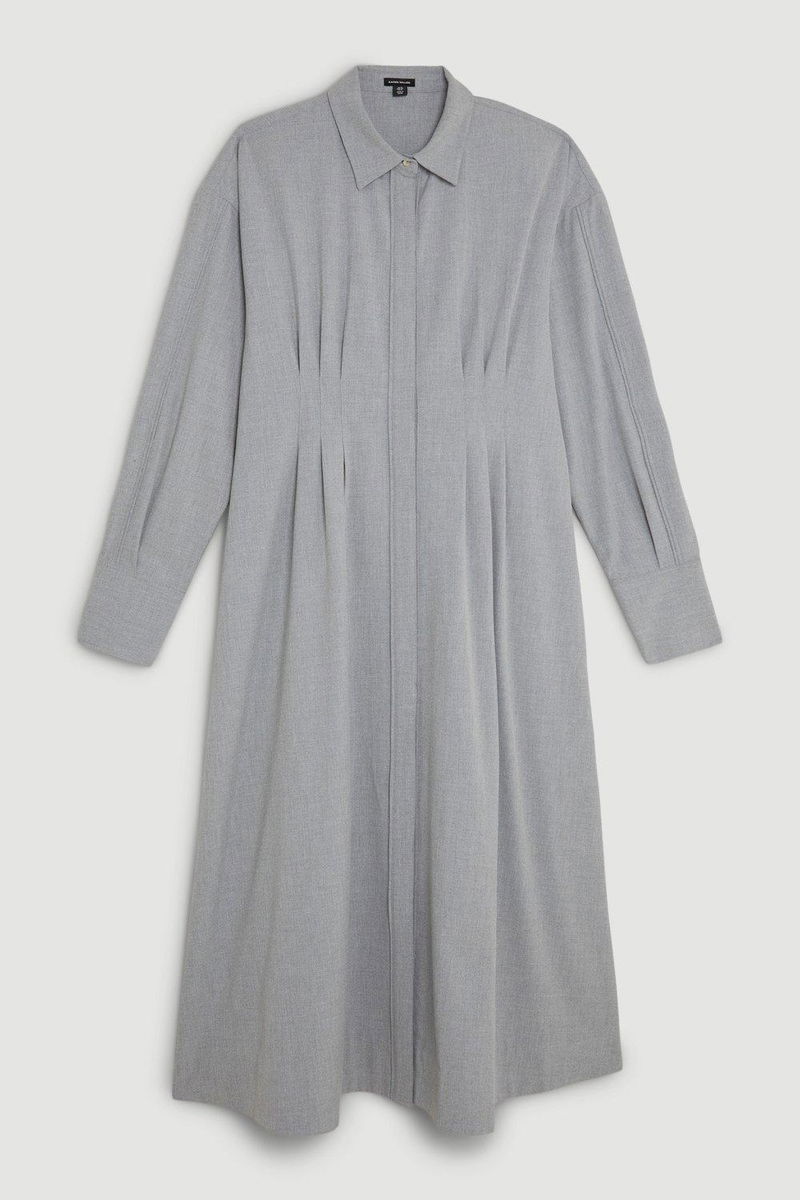 Plus Size Grey Marl Wool Mix Shirt Midi Dress