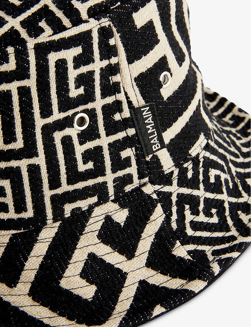 BALMAIN Monogram-Print Wide-Brim Cotton-Blend Bucket Hat  display picture 3