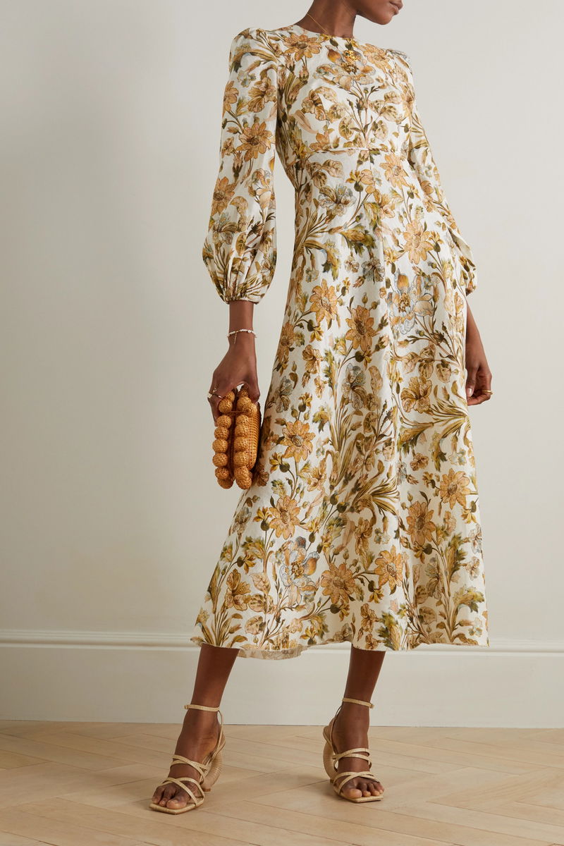 chinese dress ladies ZIMMERMANN FLORAL PRINT LINEN MIDI DRESS – Caroline's Fashion Luxuries main image 0