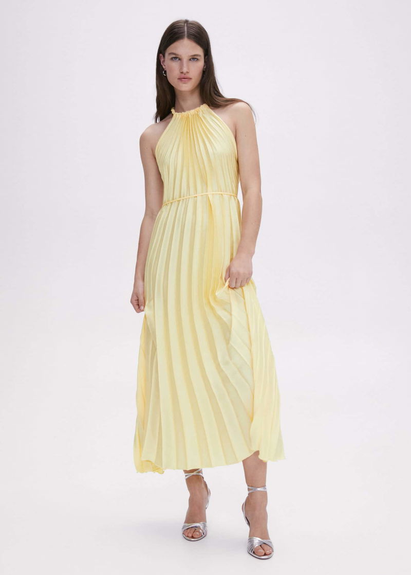 MANGO Pleated Halter Neck Dress | endource