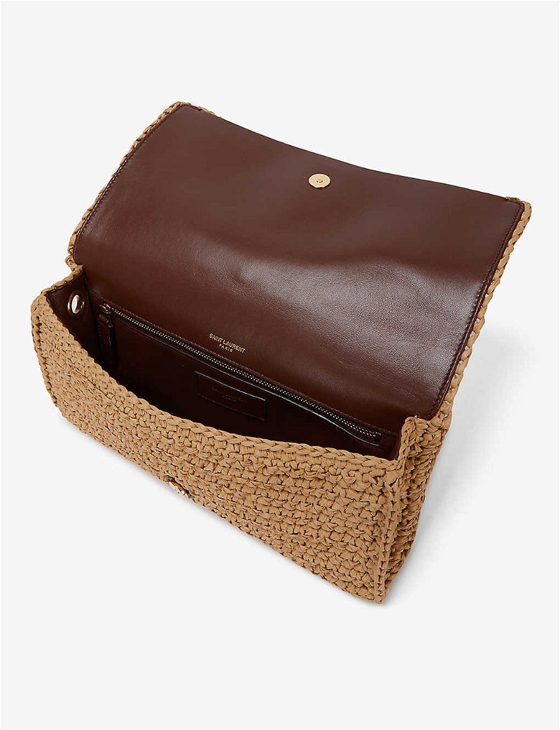 SAINT LAURENT Niki medium leather-trimmed raffia shoulder bag