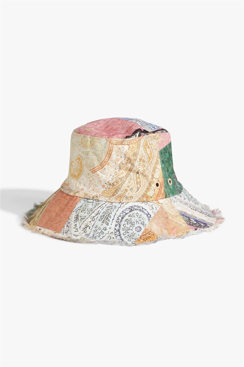 ZIMMERMANN Frayed Paisley-Print Linen Bucket Hat in Orange | Endource