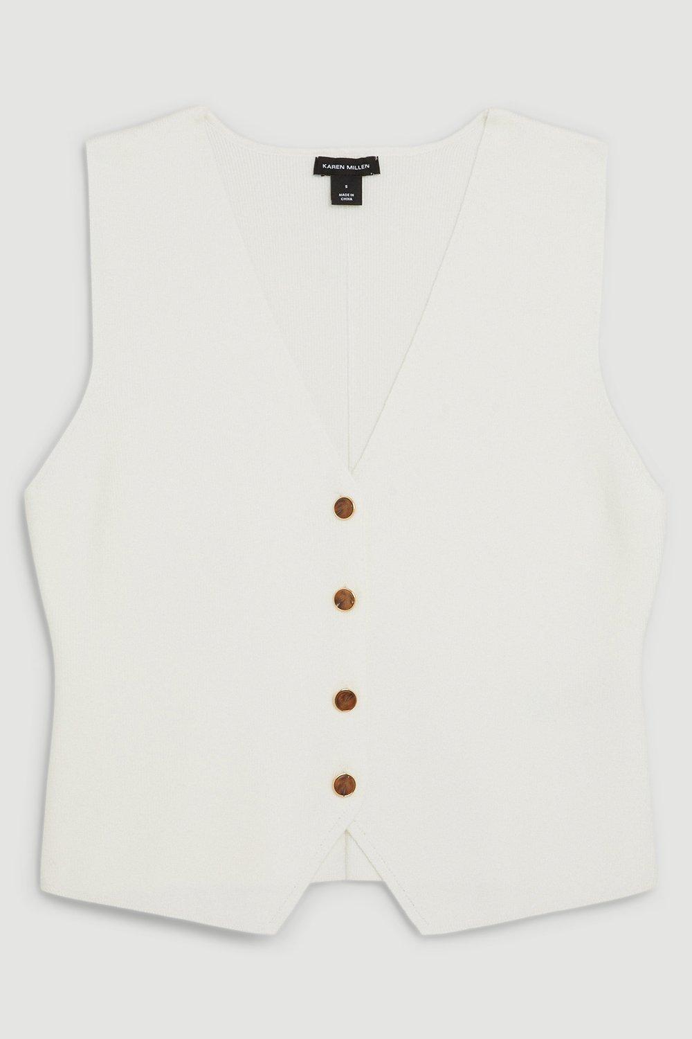 Viscose Blend Compact Rib Knit Scoop Neck Vest Top | Karen Millen