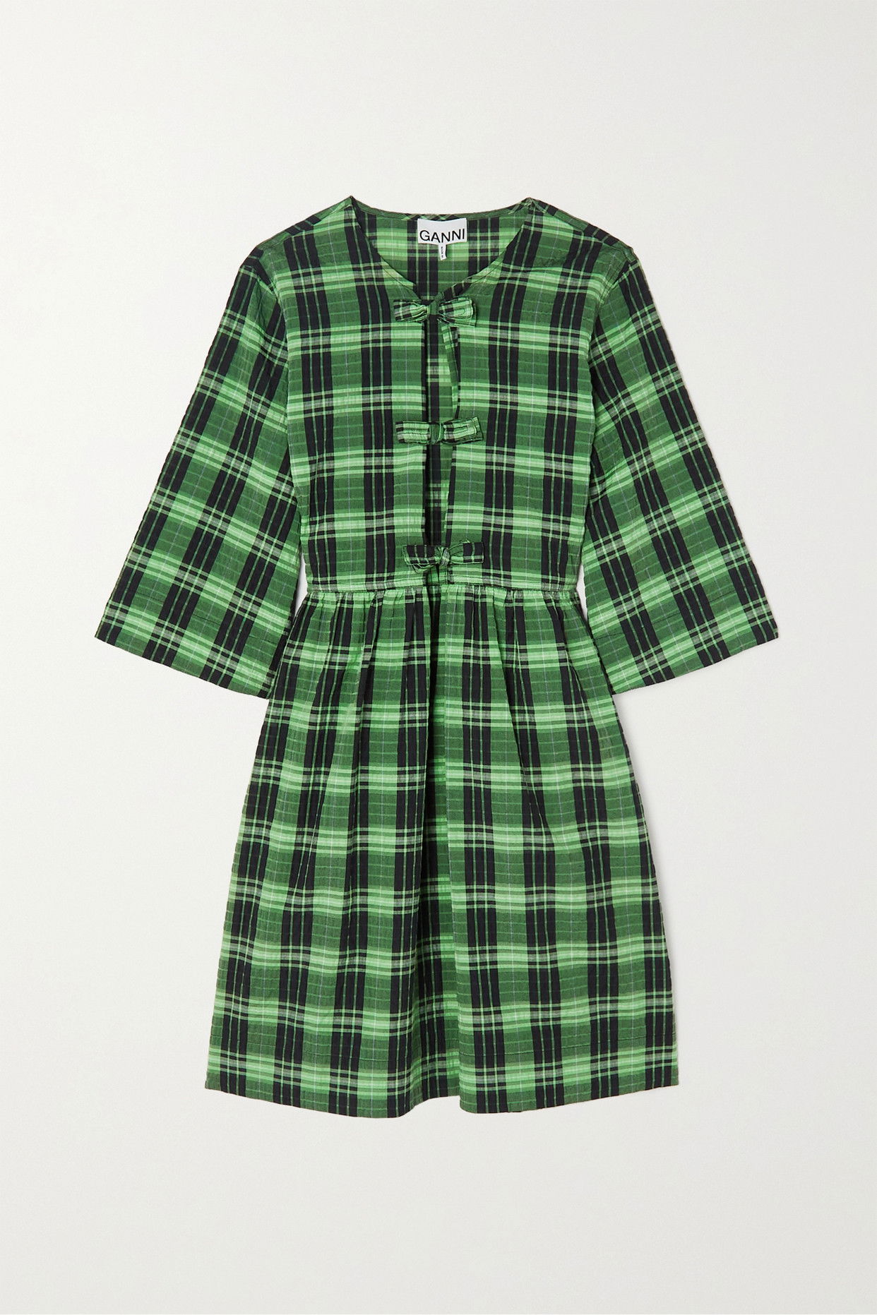 GANNI Checked Organic Seersucker Dress | endource