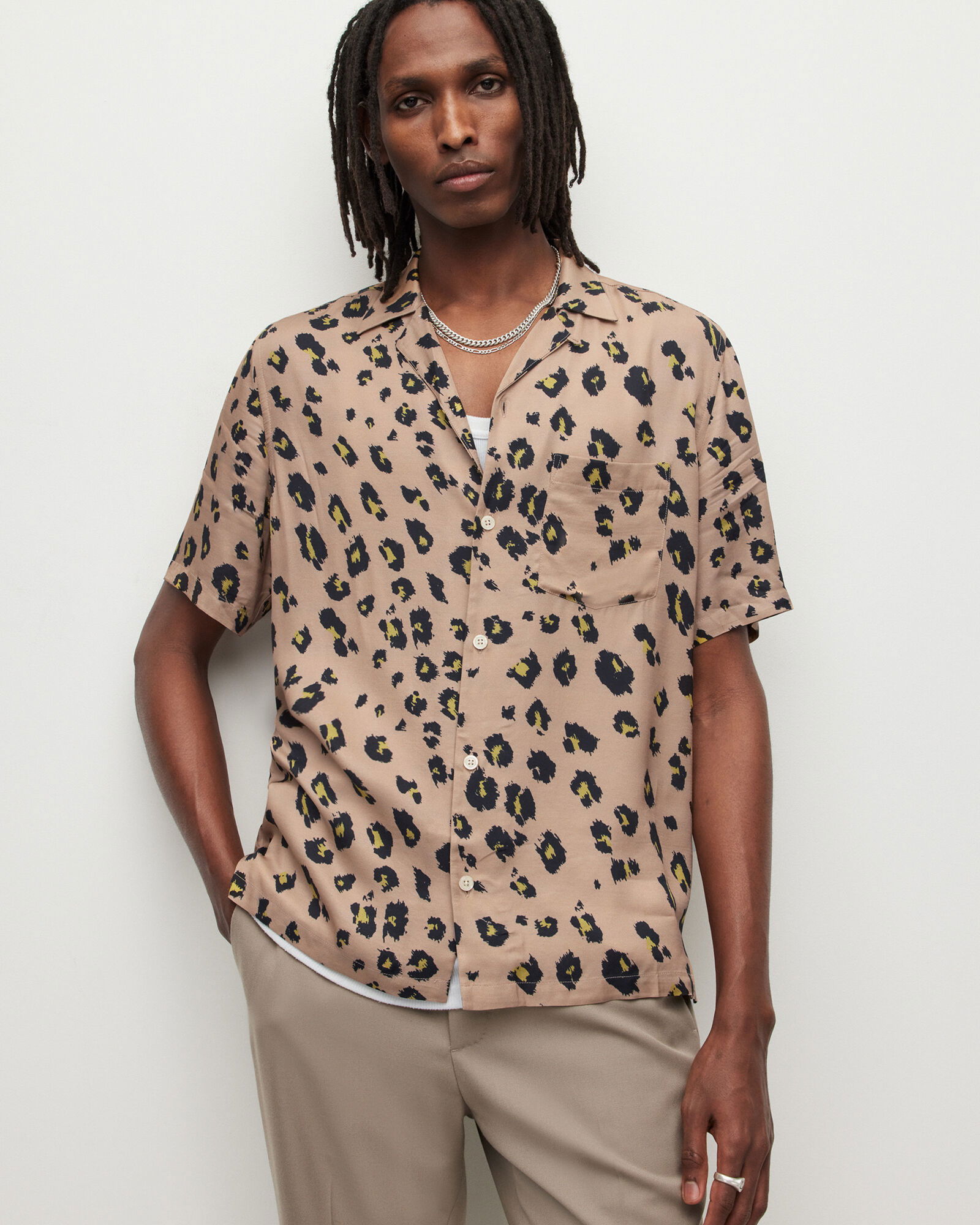 leopard short sleeve button down