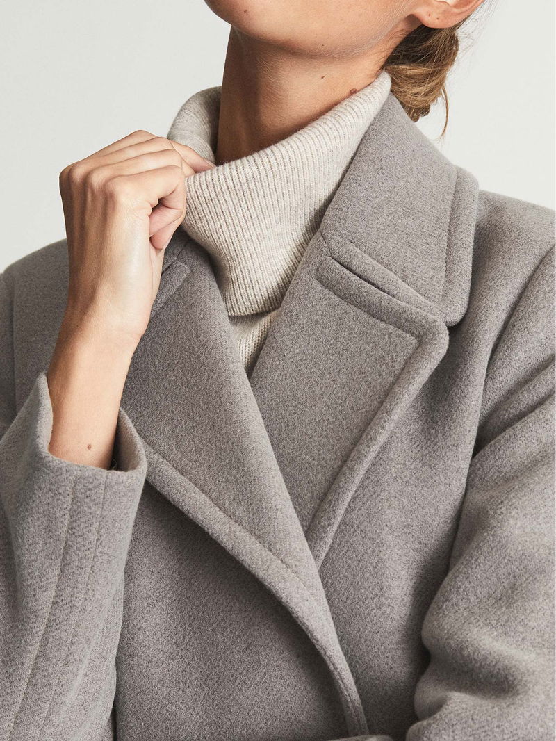 REISS Kaia Zip Detail Wool Blend Coat in Black Endource