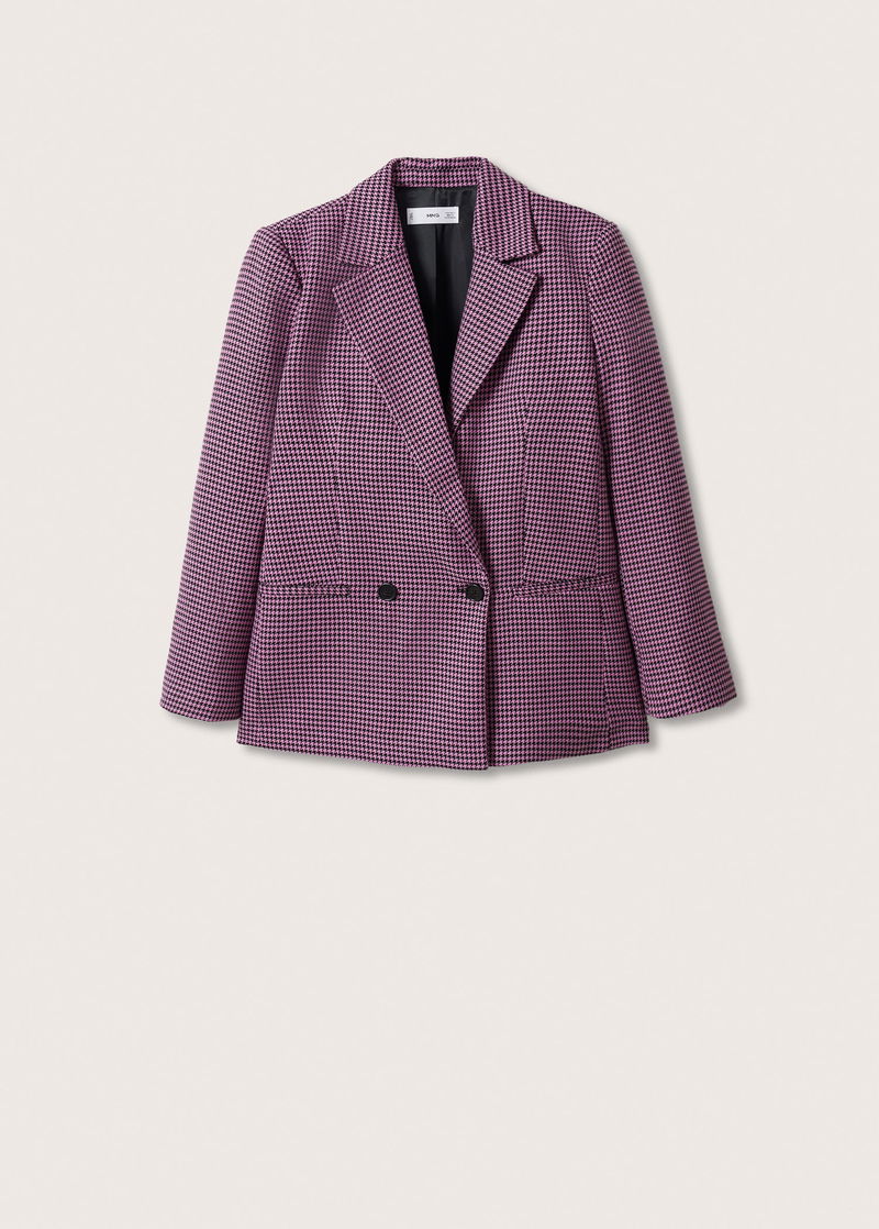 MANGO Houndstooth Wool-Blend Blazer in Fuchsia