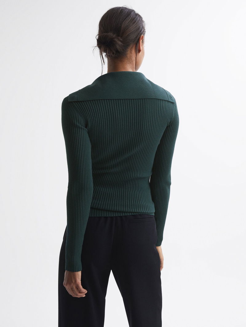REISS Maia Button Collar Jumper Top in Teal Endource