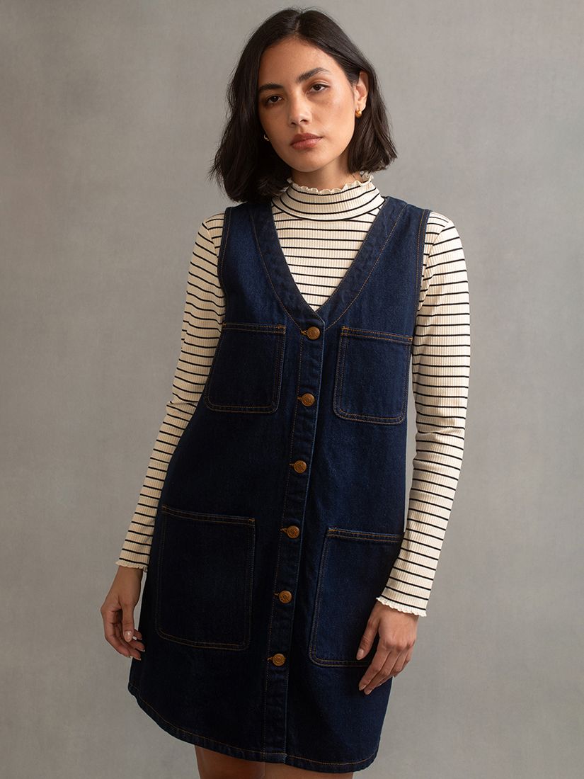 white christmas dresses Vintage 70s Pintuck Denim Pinafore Dress - M main image 0