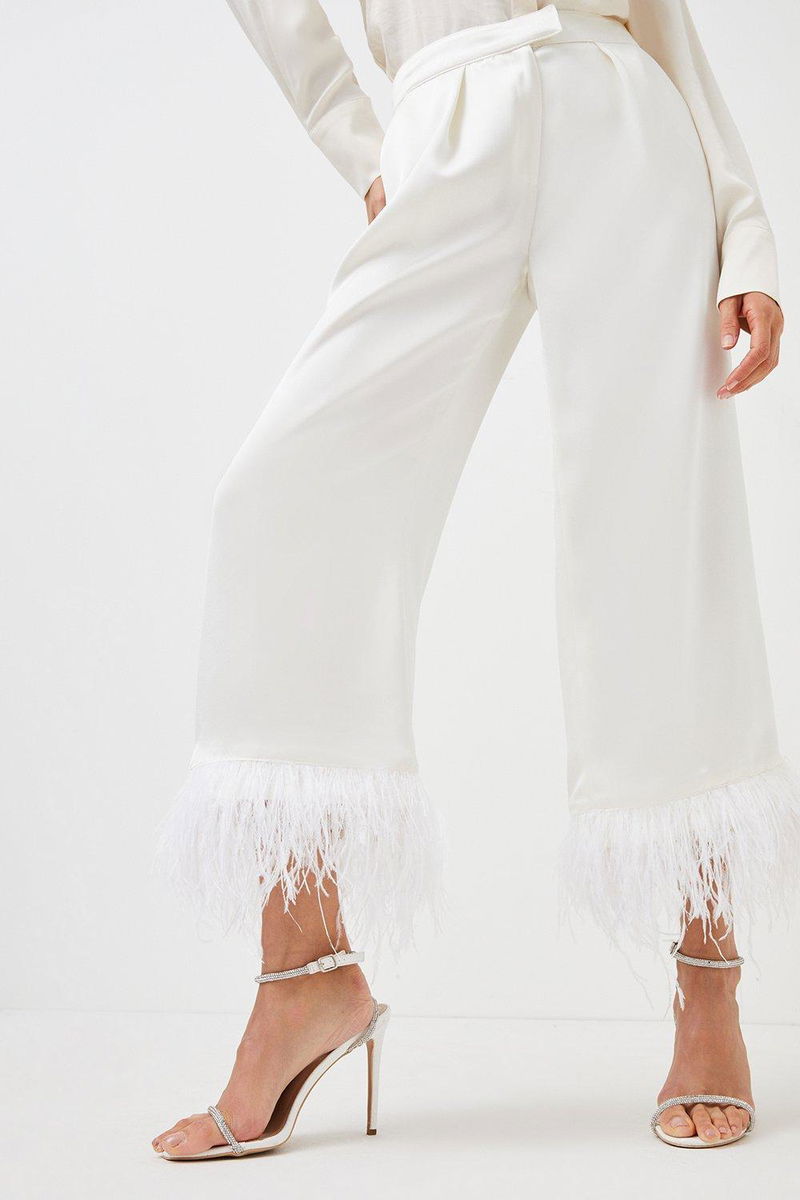 Silk Crêpe Straight Leg Pants with Satin Side Trim