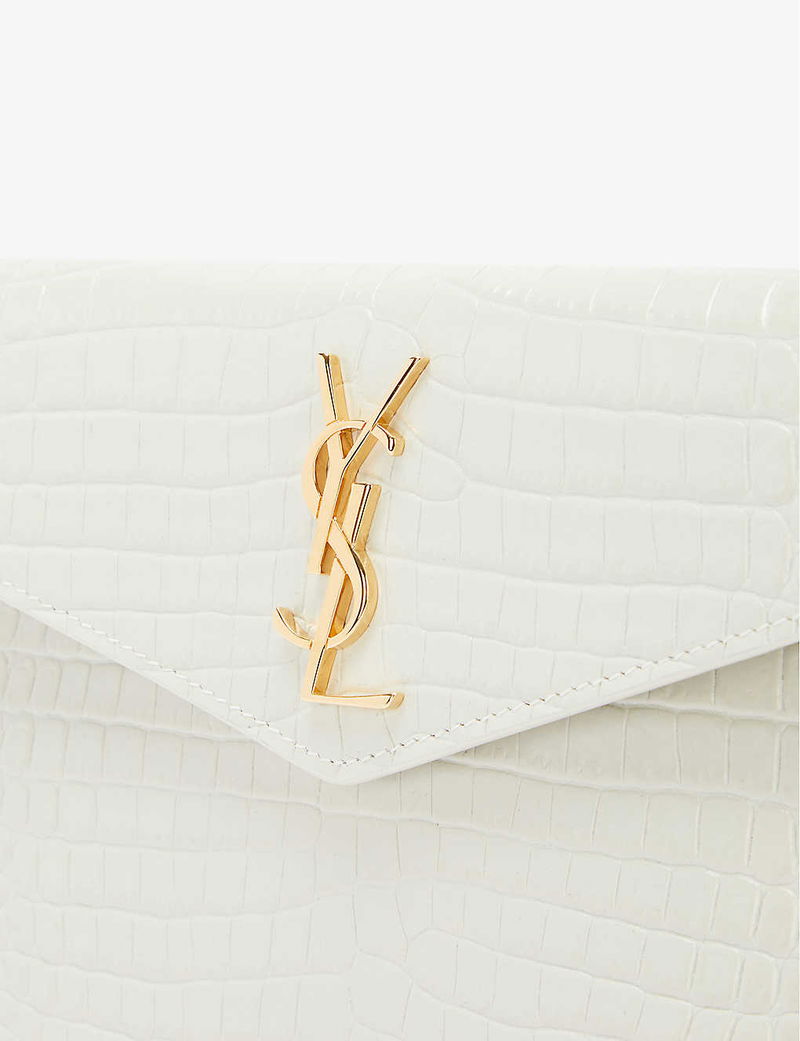 SAINT LAURENT Uptown Baby Croc-Embossed Leather Clutch Bag endource