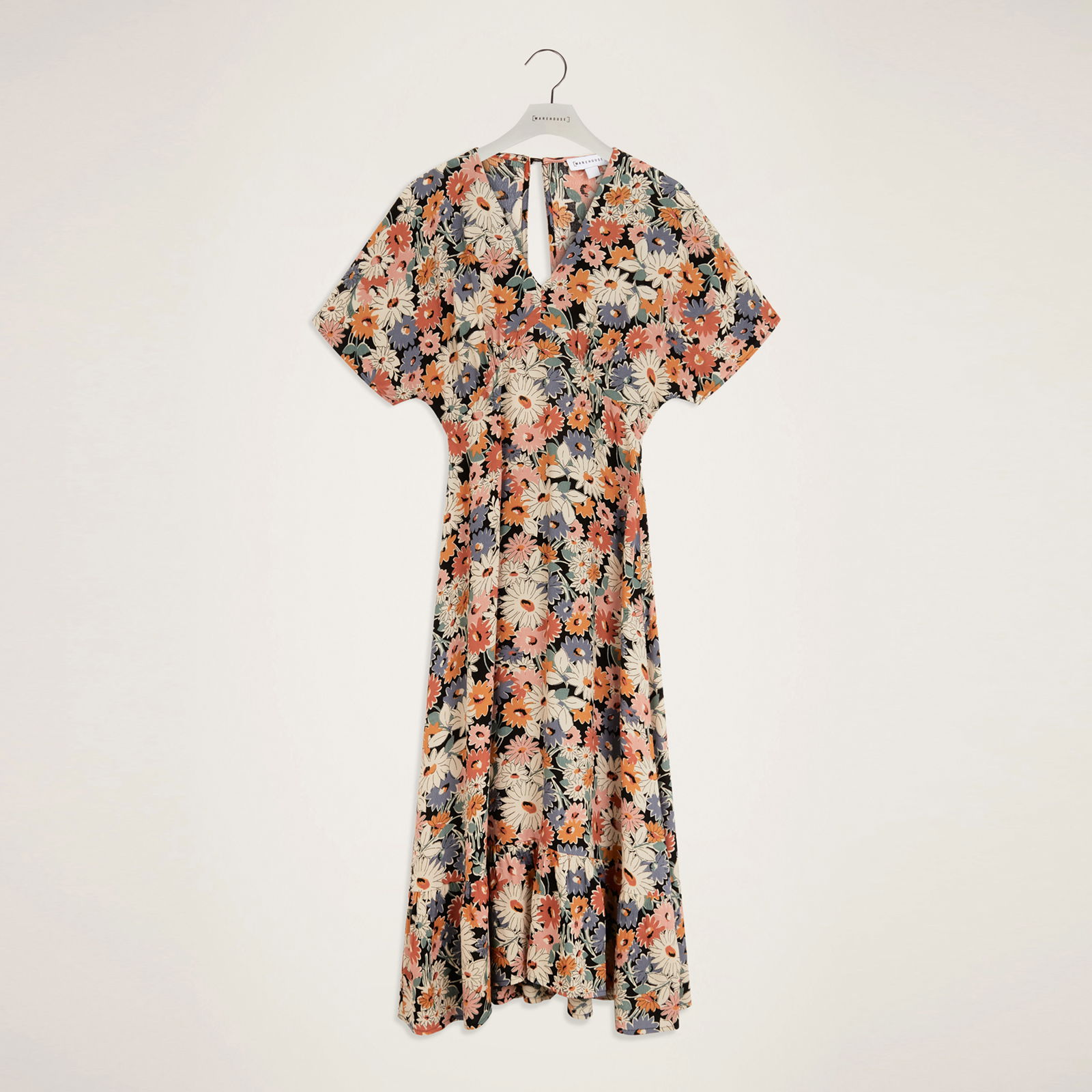 warehouse orange floral dress Ecru Warehouse Spot Printed Tulle Plunge V Neck Maxi Dress