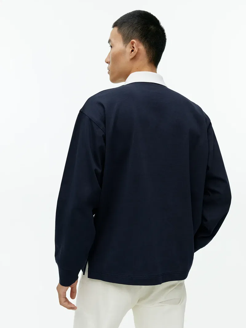 ARKET Rugby Shirt in Dark Blue/Off White Endource
