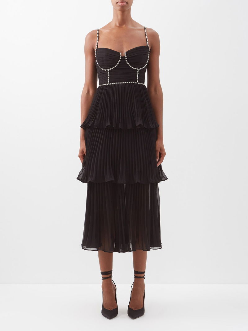 self portrait bustier tiered chiffon midi dress Self-Portrait Floral chiffon bustier midi dress Self-Portrait