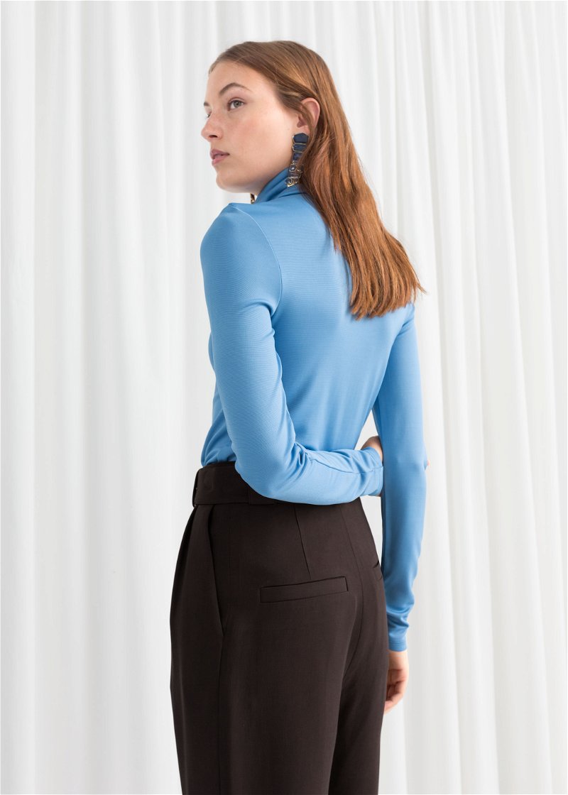 & OTHER STORIES Micro Knit Polo Turtleneck in Blue | Endource