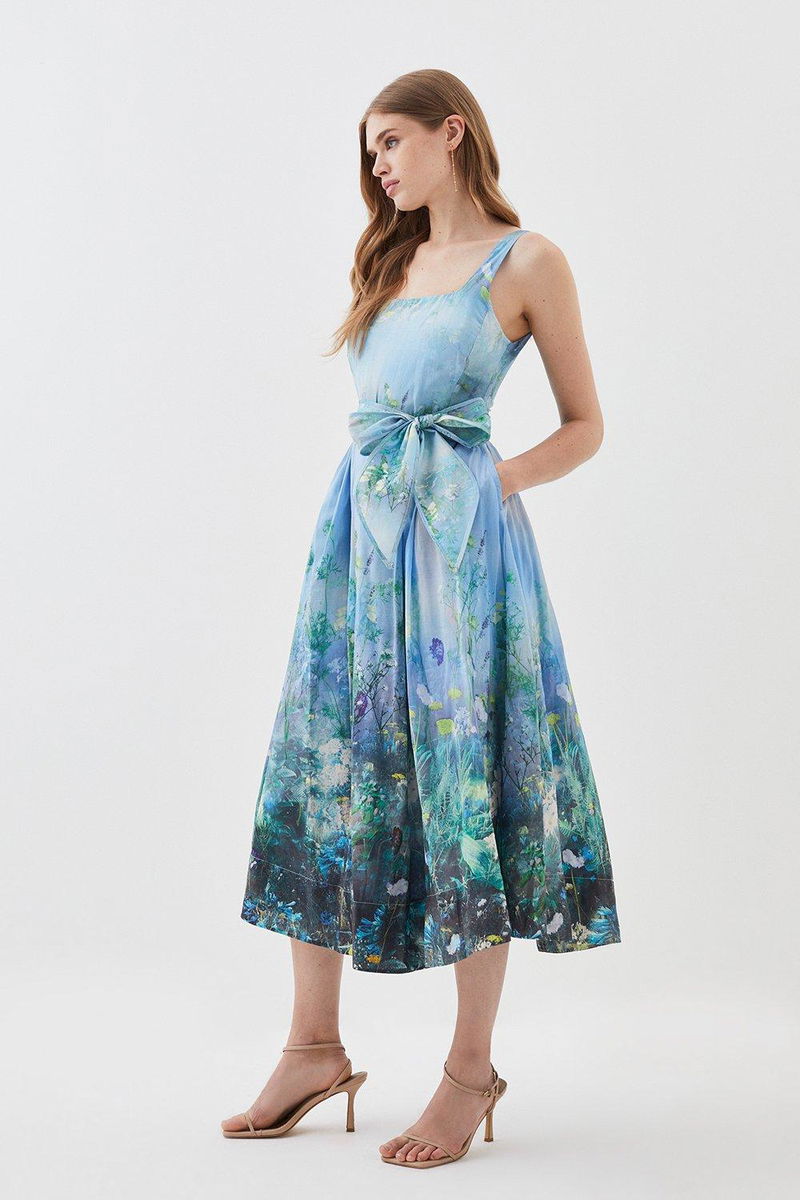 lydia millen silk cotton scenic floral maxi dress KAREN MILLEN Karen Millen x Lydia Millen - Silk Cotton Scenic Floral  Strappy Maxi Dress